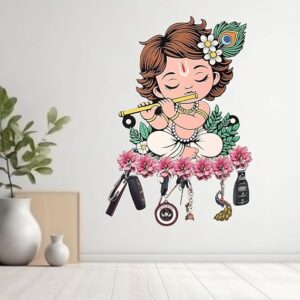 KaaHego Cute Krishna Wall-Mounted Key Holder, Decorative MDF Pine Wood