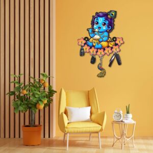 KaaHego Cute Krishna Wall-Mounted Key Holder, Decorative MDF Pine Wood (D-2)