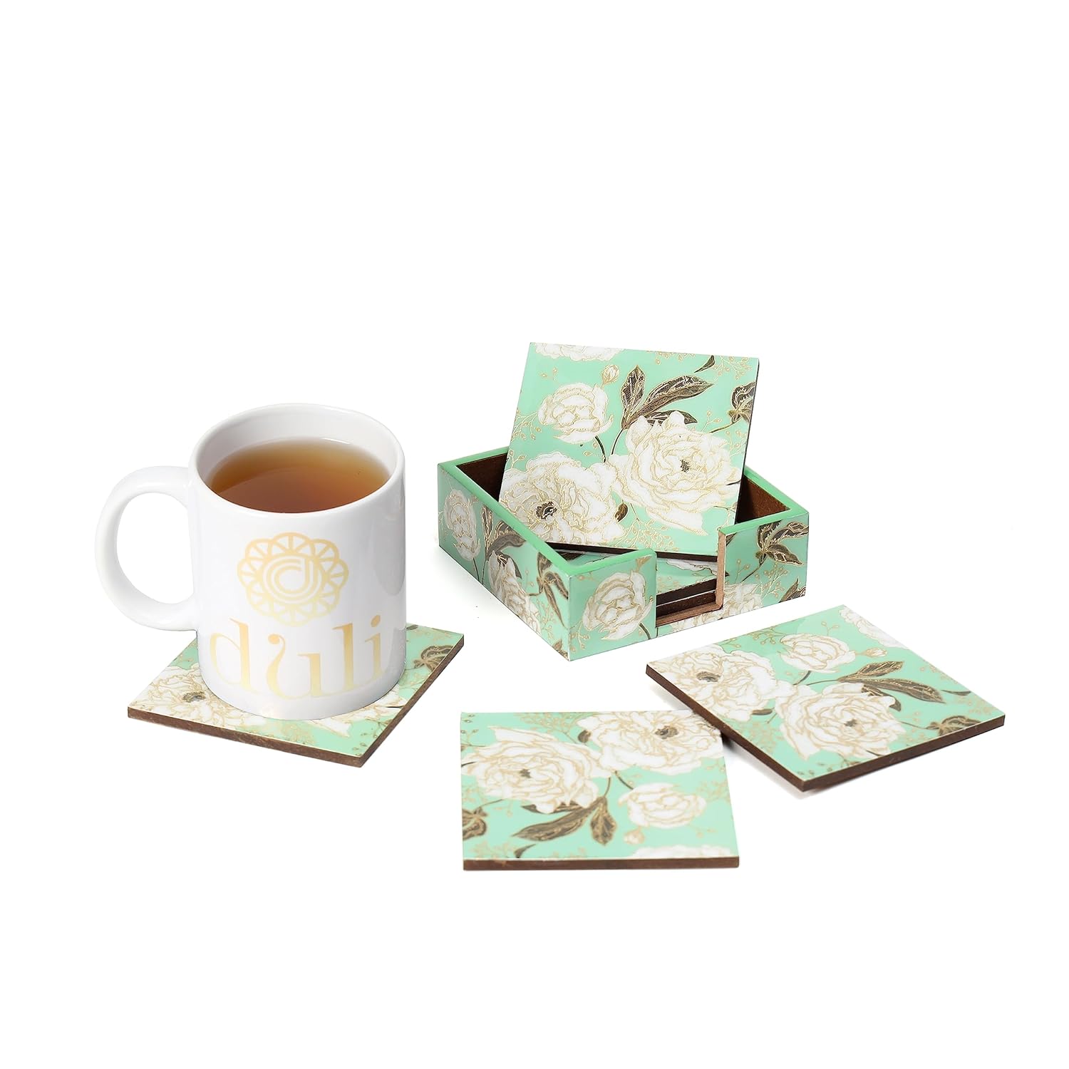 KaaHego Set of 6 MDF Wood Enamel Coated Coaster Set |Coasters with Stand - Image 2