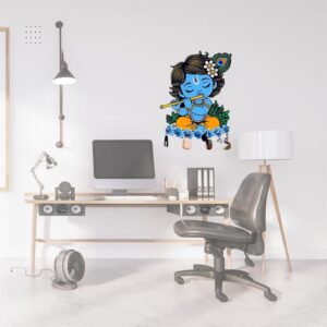KaaHego Cute Krishna Wall-Mounted Key Holder, Decorative MDF Pine Wood (D-1)