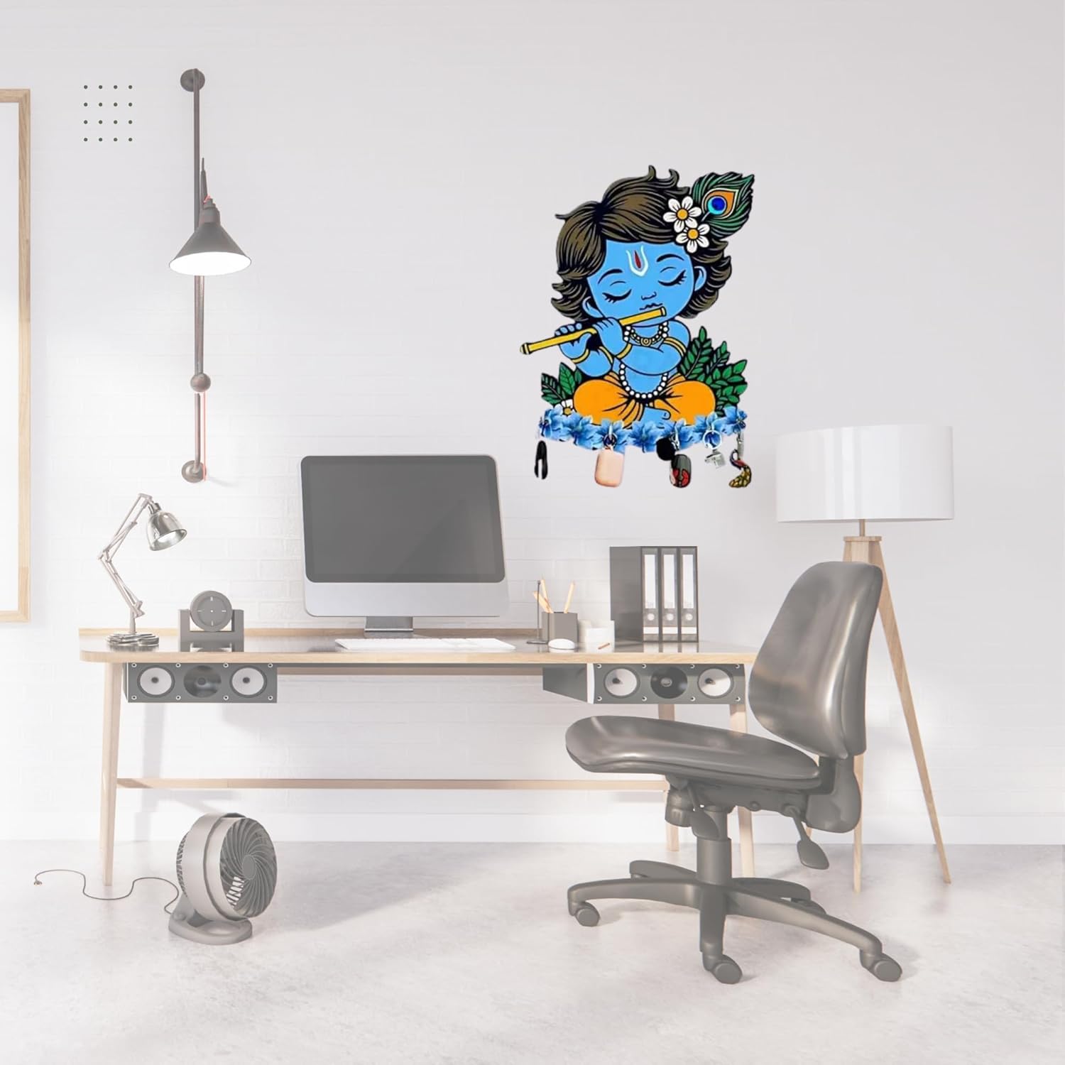 KaaHego Cute Krishna Wall-Mounted Key Holder, Decorative MDF Pine Wood (D-1)