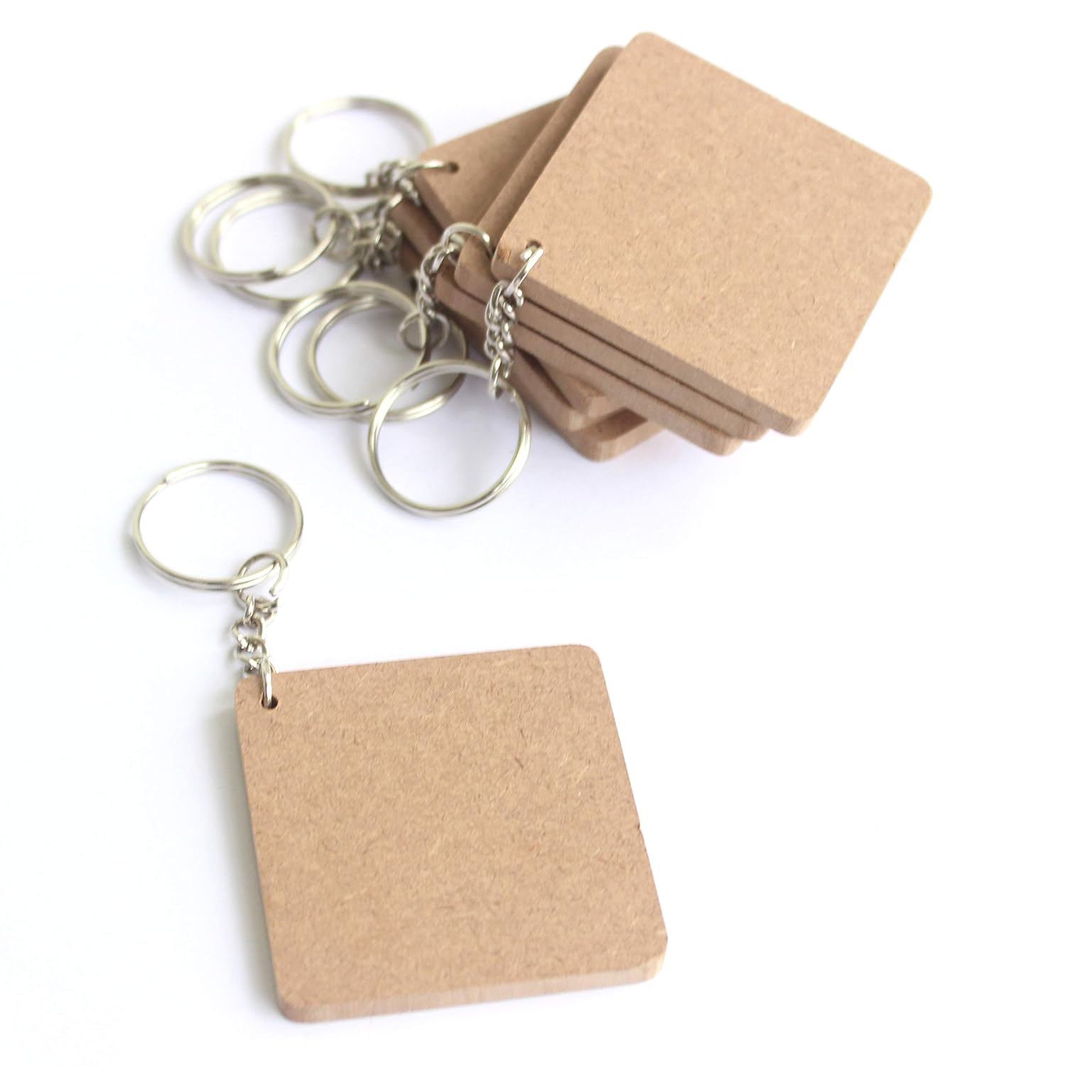 KaaHego MDF Key Chains Wood Sheet Craft - Plain Square Shaped for Painting Pack of 10
