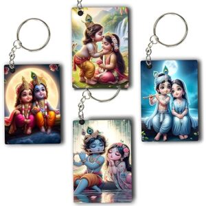 KaaHego Cute Krishna Radha Photo Eqralic Keychain (Size 2inch X 1.25inch) (Pack 4 )