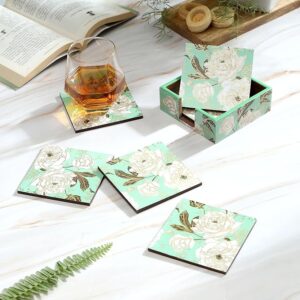 KaaHego Set of 6 MDF Wood Enamel Coated Coaster Set |Coasters with Stand