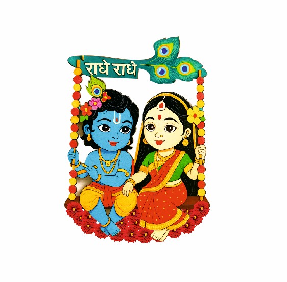 KaaHego Cute Krishna Wall-Mounted Key Holder, Decorative MDF Pine Wood (D-3)