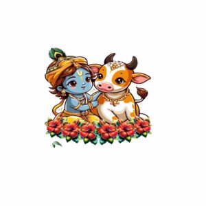 KaaHego Cute Krishna with Cow Wall-Mounted Key Holder, Decorative MDF Pine Wood