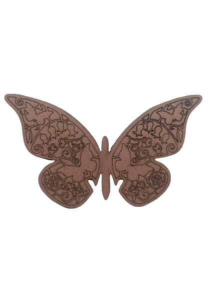Kaahego Butterfly with Flower Pre Marked Wooden MDF Shapes Cutout for Crafts Work Home, Room Decor Artistic DIY Work Art ( 6.5 Inch) 3mm