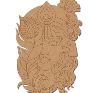 kaahego Pack of 1 Krishna Ji MDF Cutout- 12 Inch | Pre-Marked MDF Boards for Lippan Art | 3mm Thick MDF Base for Painting and Craft | Lord Krishna Silhouette for Religious Decor God