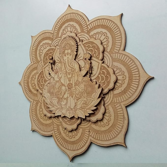 Kaahego Wood Mdf Cut And Laser Engraved Mandala Ganesh Wall Frame (Brown, 250 X 250 X 3 Mm) - Image 2