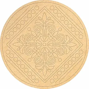 KaaHego Cut MDF Wood Design Round Pattern Rangoli Drawing DIY Cutout for Arts and Crafts Purpose,Home Decor,lippan Art Decoration. (6 inch)