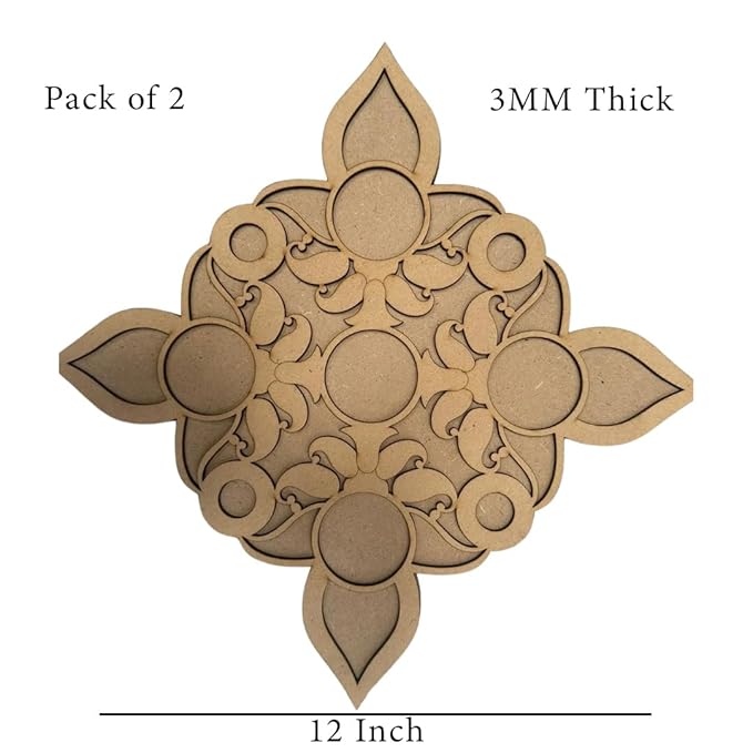 KaaHego Pack of 2 Wooden MDF Rangoli Cutout for Diwali 12 Inch - Wooden Diwali Decoration, Rangoli Stencils for Diwali Decor, Festive Home Decoration, Reusable Diwali Craft Supplies - Image 2
