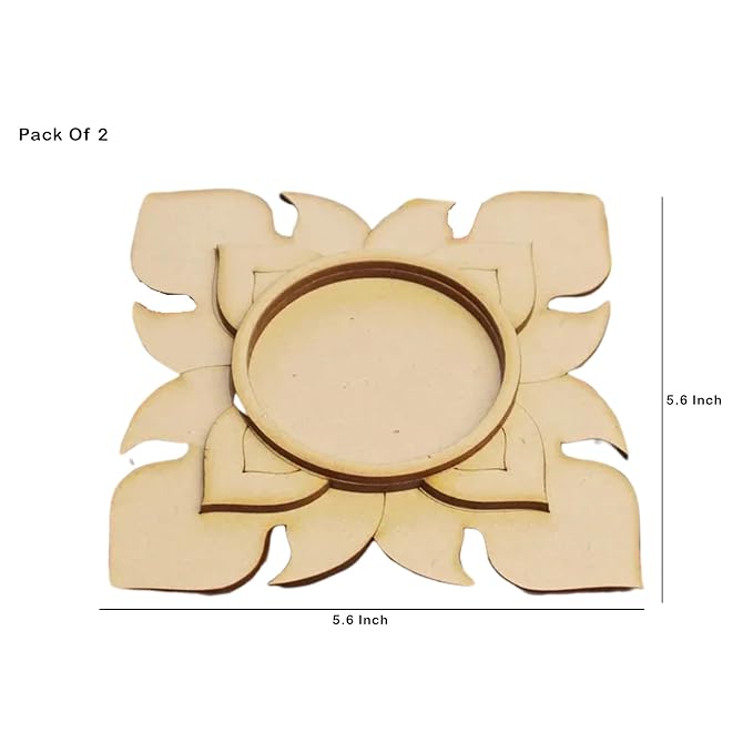 KaaHego Pack of 2 Wooden T Light Candle Holders - T Light Holder for Home Decoration, Diwali Decoration Items for Home Decor, MDF Diwali Cutout, Multiple Designs (5.6 X 5.6 Inch) - Image 4