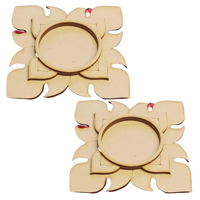 KaaHego Pack of 2 Wooden T Light Candle Holders - T Light Holder for Home Decoration, Diwali Decoration Items for Home Decor, MDF Diwali Cutout, Multiple Designs (5.6 X 5.6 Inch)