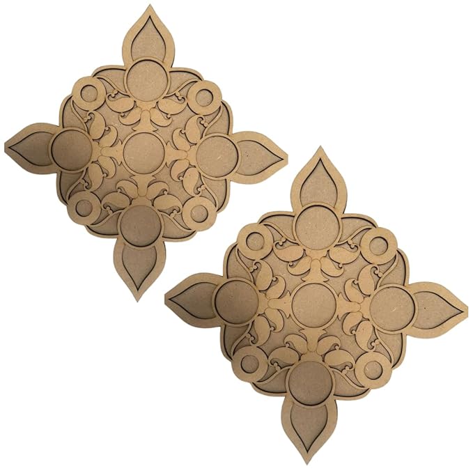 KaaHego Pack of 2 Wooden MDF Rangoli Cutout for Diwali 12 Inch - Wooden Diwali Decoration, Rangoli Stencils for Diwali Decor, Festive Home Decoration, Reusable Diwali Craft Supplies
