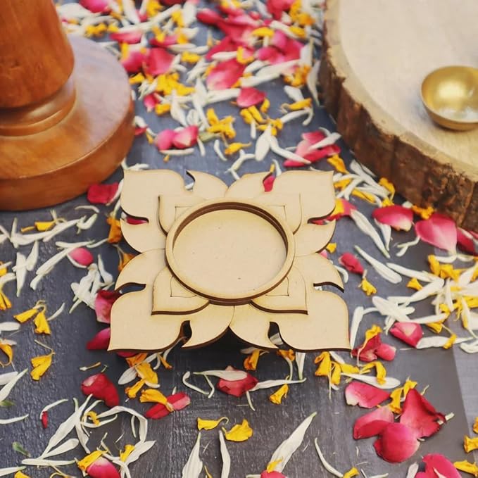 KaaHego Pack of 2 Wooden T Light Candle Holders - T Light Holder for Home Decoration, Diwali Decoration Items for Home Decor, MDF Diwali Cutout, Multiple Designs (5.6 X 5.6 Inch) - Image 2