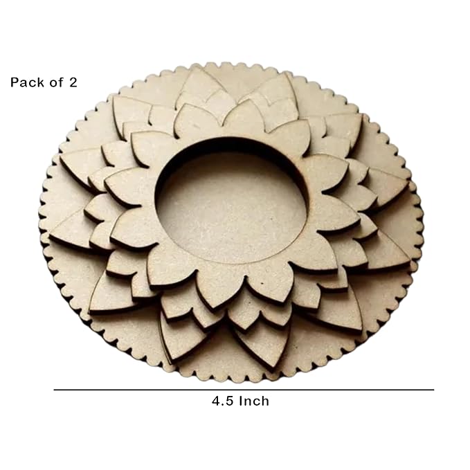 KaaHegoPack of 2 Wooden T Light Candle Holders - T Light Holder for Home Decoration, Diwali Decoration Items for Home Decor, MDF Diwali Cutout, Multiple Designs (4.5 X 4.5 Inch) - Image 2