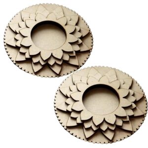 KaaHegoPack of 2 Wooden T Light Candle Holders - T Light Holder for Home Decoration, Diwali Decoration Items for Home Decor, MDF Diwali Cutout, Multiple Designs (4.5 X 4.5 Inch)