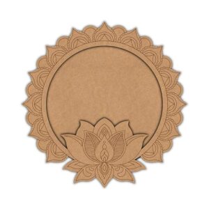 KaaHego 1pc Lotus Mandala Pooja Thali MDF Cutout Pre Marked Lotus Rangoli Base for DIY Craft Painting Mandala MDF Board for Home Temple Décor 25.4CM