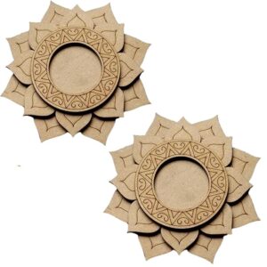 KaaHego Pack of 2 Wooden T Light Candle Holders - T Light Holder for Home Decoration, Diwali Decoration Items for Home Decor, MDF Diwali Cutout, Multiple Designs (5.6 X 5.6 Inch)