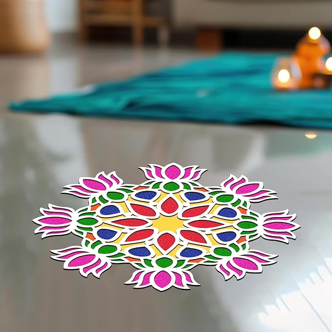 KaaHego Set of 1 MDF Rangoli Cutouts for Art and Craft, Festival Decoration, DIY Project, and Making Rangoli | Traditional Rangoli | Rangoli Wooden Stencils (MDF Lotus Flower Rangoli Stencil) - Image 3