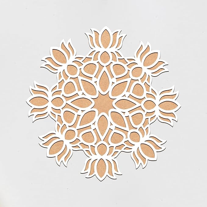 KaaHego Set of 1 MDF Rangoli Cutouts for Art and Craft, Festival Decoration, DIY Project, and Making Rangoli | Traditional Rangoli | Rangoli Wooden Stencils (MDF Lotus Flower Rangoli Stencil)
