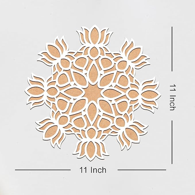 KaaHego Set of 1 MDF Rangoli Cutouts for Art and Craft, Festival Decoration, DIY Project, and Making Rangoli | Traditional Rangoli | Rangoli Wooden Stencils (MDF Lotus Flower Rangoli Stencil) - Image 2