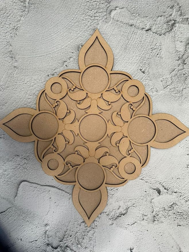 KaaHego Pack of 2 Wooden MDF Rangoli Cutout for Diwali 12 Inch - Wooden Diwali Decoration, Rangoli Stencils for Diwali Decor, Festive Home Decoration, Reusable Diwali Craft Supplies - Image 3