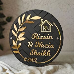 KaaHego Customize Name Plate for Flat/Home/Hotel name plate for home entrance round shape Gold 3d