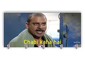 KaaHego Home Chabi Kaha hai (Gangs of wasseypur) Wooden Key/Utensil Holder/Wall Hook/Mounted Key Chain for Home,Office,Gift with Designer Look, Strong Back with Two Screw Holder with 5 Hooks.