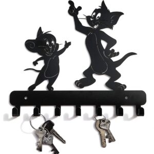 KaaHego  Tom And Jerry Shaped Figure Steel Key Holder With 7 Hooks (black) Home Decor