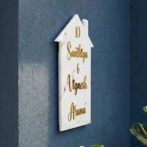KaaHego Buy White Minimal Personalized  Effect House Shape Resin Name Plate | With 3D Acrylic Leters