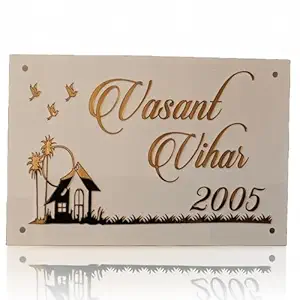 KaaHego White & Gold Acrylic 3D House Design Name Plate | Personalized House Door Sign, Waterproof Outdoor Wall & Gate Plaque for Main Entrance