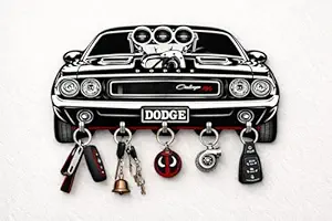KaaHego Muscle Car Front Wall Key Holder | Sports Car Inspired Wooden Key & Keychain Organizer with 4 Heavy-Duty Hooks | Entryway Wall Decor & Gift for Men