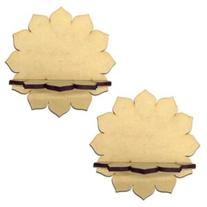 KaaHego Flower-Shaped MDF Diya Stand 6 Inch Handmade Craft Base for Lippan, Mandala, Painting & Festive Decor (Pack of 2)