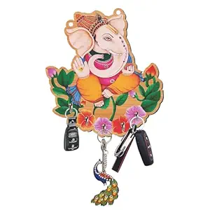KaaHego Ganesha Wooden Wall Key Holder with 6 Stainless Steel Hooks | Decorative Key Hanger for Home Entrance, Living Room, Office | Wall Mounted Key Stand Organizer