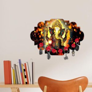 KaaHego Ganesha Design Wooden Key Organizer Wall-Mounted Key Holder for Home Décor, Garage, Entryway, Home Organization, Keychain Hangers for Office, Gift Items (7 Hooks)