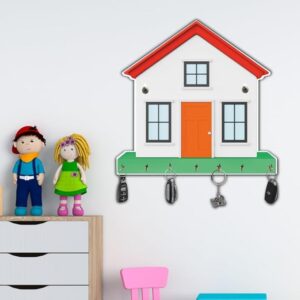 KaaHego House-Shaped Design Wooden Key Organizer Wall-Mounted Key Holder for Home Décor, Garage, Entryway, Home Organization, Keychain Hangers for Office, Gift Items (7 Hooks)