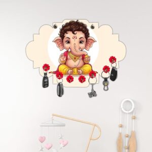 KaaHego Ganesha Design Wooden Key Organizer Wall-Mounted Key Holder for Home Décor, Garage, Entryway, Home Organization, Keychain Hangers for Office, Gift Items (7 Hooks)