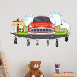 KaaHego Vintage Car Design Wooden Key Organizer Wall-Mounted Key Holder for Home Décor, Garage, Entryway, Home Organization, Keychain Hangers for Office, Gift Items (8 Hooks)