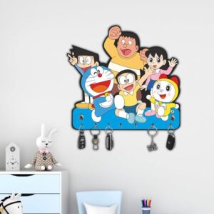 KaaHego Decorative Doraemon Design Wooden Key Organizer Wall-Mounted Key Holder for Home Décor, Garage, Entryway, Home Organization, Keychain Hangers for Office, Gift Items (7 Hooks)