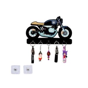 KaaHego Bike Key Holder for Wall – Motorcycle Design Wooden Key Hanger with 5 Metal Hooks | Decorative Wall Key Organizer for Home, Office, Garage & Entryway | Adhesive Hook Mount