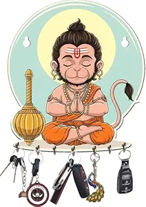 KaaHego Premium Bal Hanuman Wooden Key Holder Wall Mounted, Decorative Key Hanger with 7 Hooks,Key Chain Hanger for Home Decor (10" Inches)
