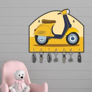 KaaHego Motorcycle Design Wooden Key Organizer Wall-Mounted Key Holder for Home Décor, Garage, Entryway, Home Organization, Keychain Hangers for Office, Gift Items (7 Hooks)