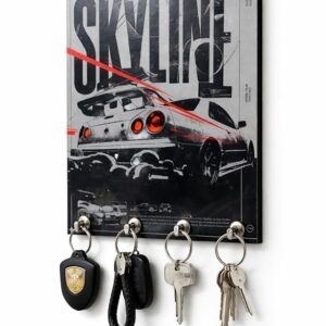 KaaHego Automotive Theme Wooden Key Holder for Wall | Sports Car Inspired Wall Mounted Key & Keychain Organizer with 4 Metal Hooks | Modern Home & Office Decor