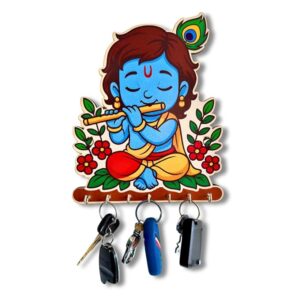 KaaHego Premium Wooden Key Holder for Home Decor Stylish | Key Stand for Wall for Home/Office Decor/Unique Key Hanger for Wall Decor, Decorative Item for Home, Cute Baby Krishna