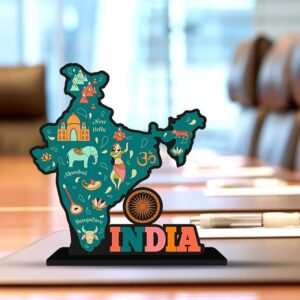 KaaHego Wooden Idols and Fantasy Figurine India Map Designer Table Decor for Office Desk|Home Decoration|Living Room|Bedroom|Modern Art Wood Showpieces Decorative Gifting