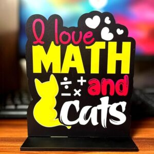 KaaHego Wooden Positive Quote I Love Math and Cats Idols & Figurine Table Decor Item| Modern Art Showpiece for Office Desk| Study| Book Shelf| Home Decoration and Gift