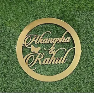 KaaHego The Bride Made Customized Gold Shining Acrylic Couple Name 12x12 Happy Birthday Neon Light, Engagement Gifts for Couple, Home Name Plate Customised, Naming Ceremony Decoration