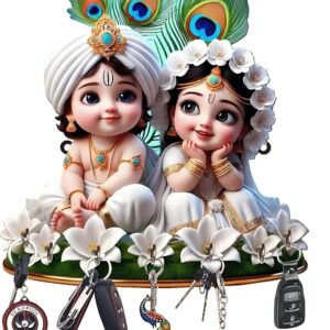 KaaHego Baby Krishna Decorative Wall Mounted Key Holder for Home Wooden Key Hanger with 7 Hooks Designer Key Stand for Living Room, Entrance & Office Home Décor Gift Item (Baby Krishna Key Holder)