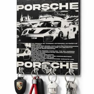 KaaHego Premium Sports Car Theme Wooden Key Holder | Wall Mounted Keychain Organizer with 4 Metal Hooks | Modern Home & Office Decor